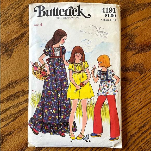 Vintage 1970s Butterick 4191 Sewing Pattern Sz 4 Toddler Dress Top Pant COMPLETE - Picture 1 of 2
